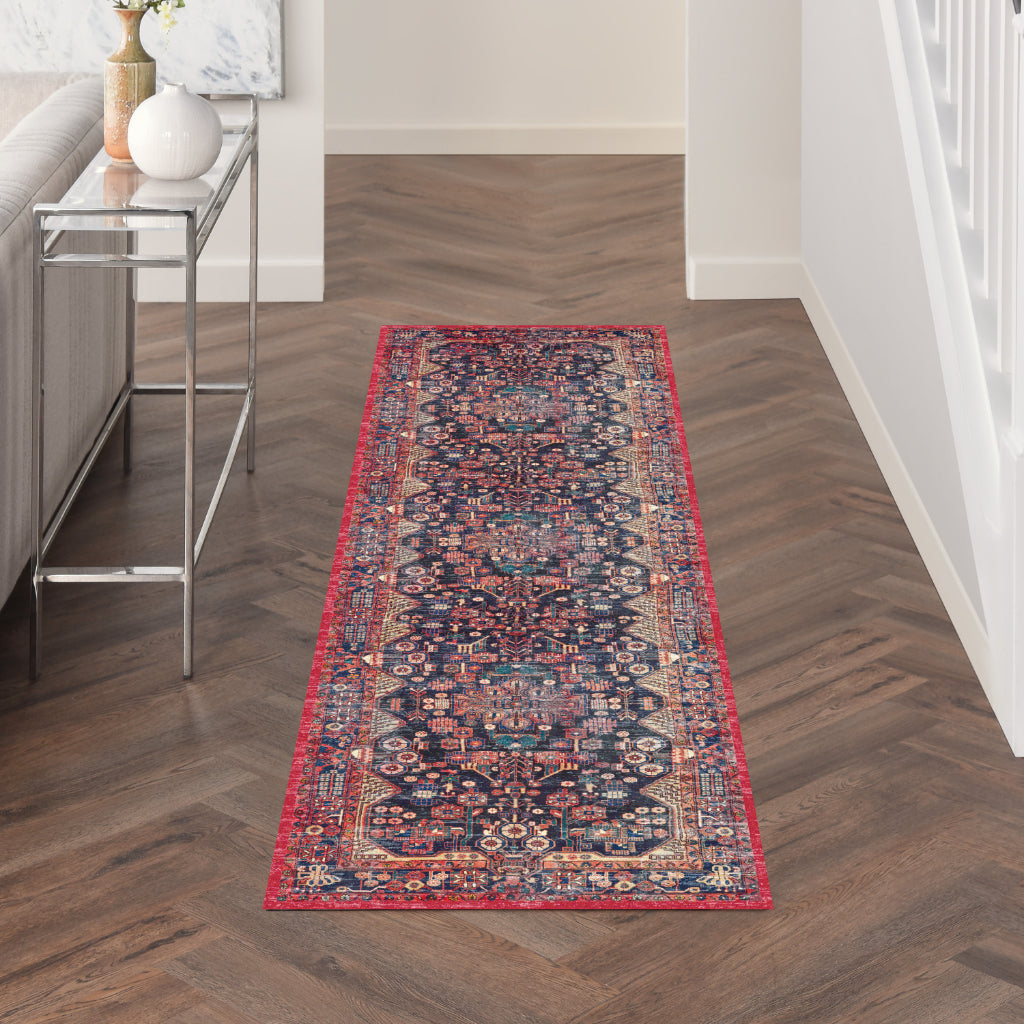 Nourison Home Fulton FUL04 Multicolor Indoor Runner - Vintage Style Flatweave Low Pile Hallway Runner with Shades of Red