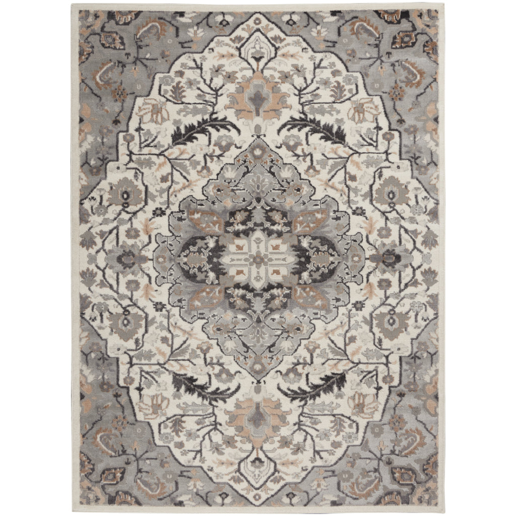 Nourison Home Elation ETN09 Multicolor Indoor Rectangle Area Rug - Low Pile Rug with Ivory & Gray Hues Floral Design-