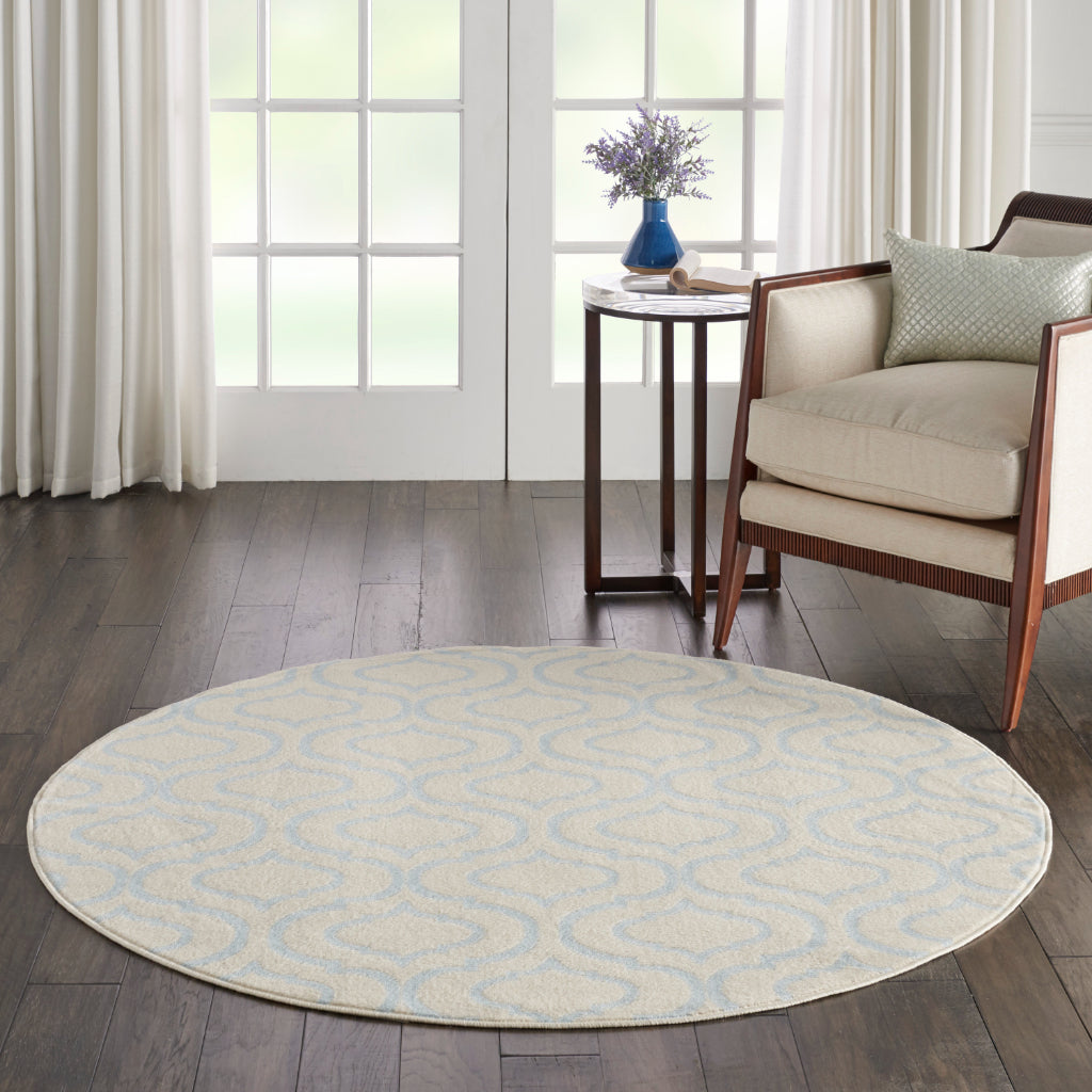 Nourison Home Jubilant JUB19 Ivory Blue Round Indoor Area Rug - Refined Contemporary Rug with Lantern Trellis Pattern