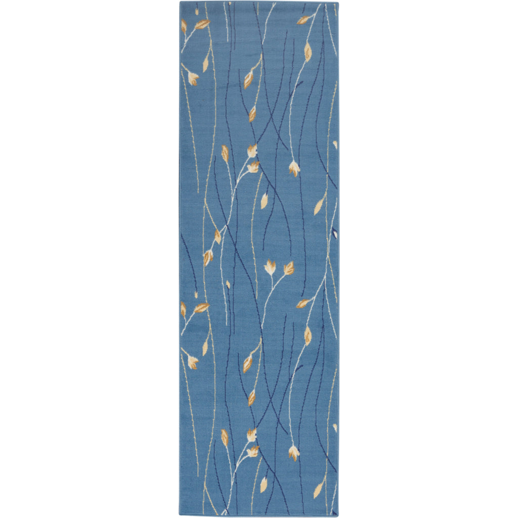Nourison Home Grafix GRF15 Light Blue Indoor Runner - Power Loomed Medium Pile Runner with Floral Design-