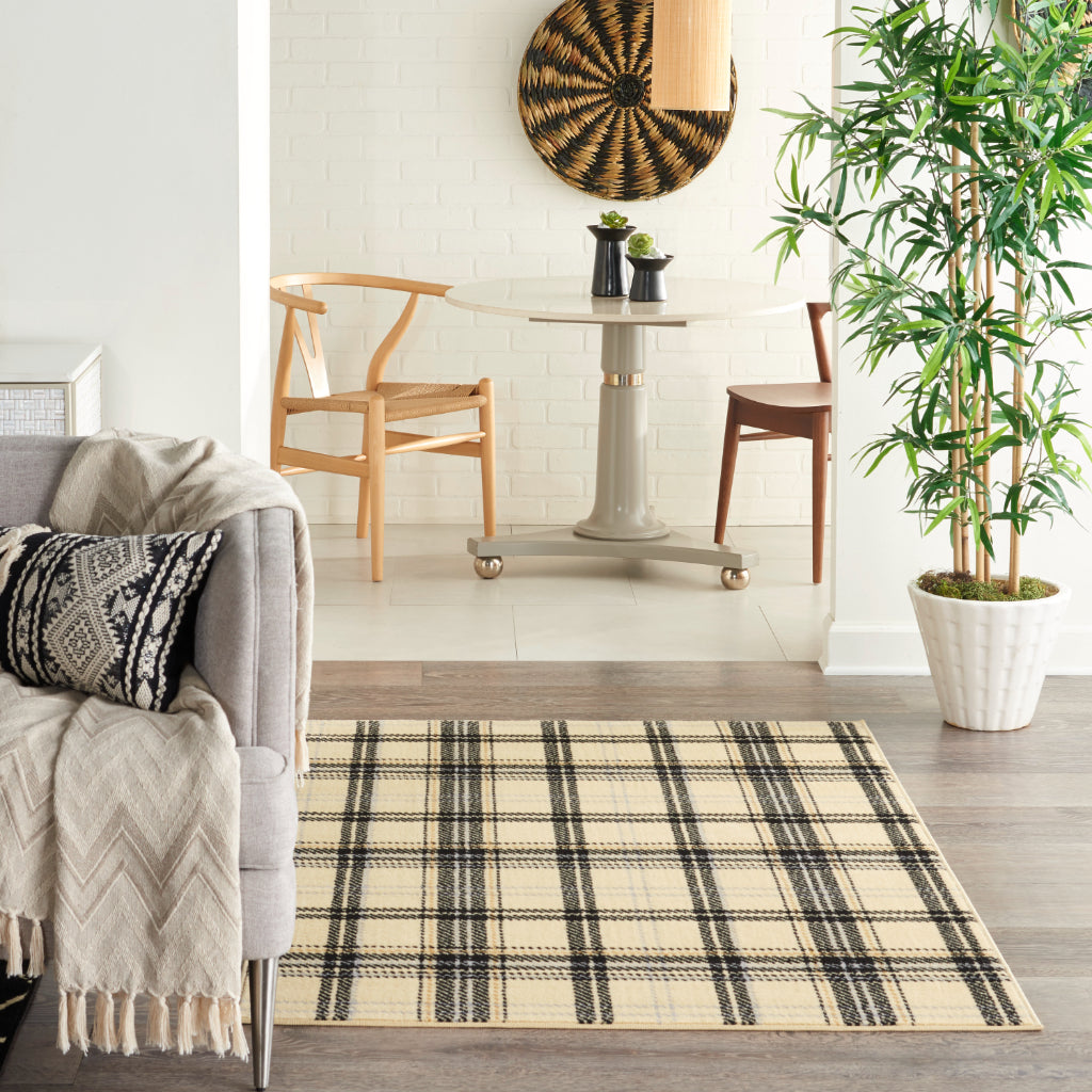 Nourison Home Grafix GRF03 Two-Color Indoor Rectangle Area Rug - Power Loomed Medium Pile Plaid Rug