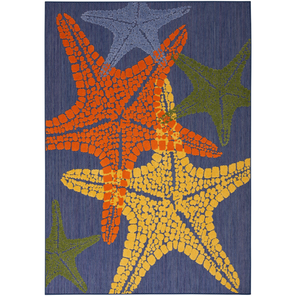 Nourison Home Aloha ALH28 Machine Made Multicolor Rectangle Area Rug - Stain Resistant Indoor/Outdoor Rug with Starfish Design in Blue Background-