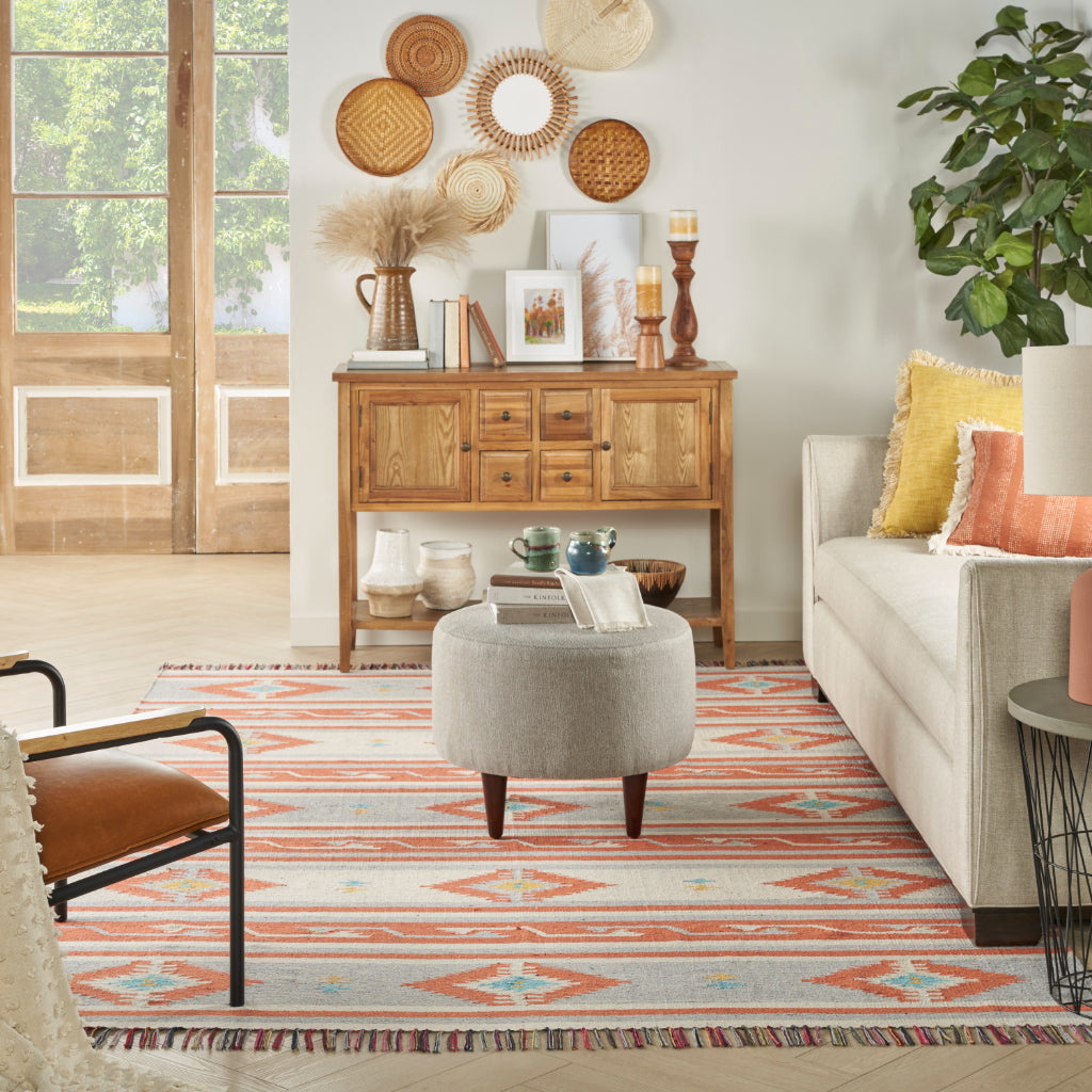 Nourison Home Baja BAJ03 Handmade Multicolor Rectangle Area Rug - Reversible Indoor Rug with Gray &amp; Orange Stripes