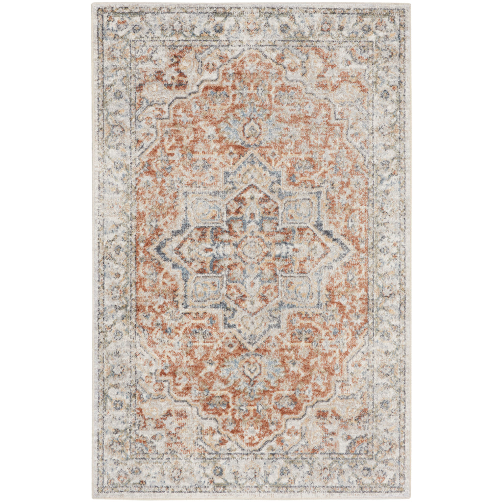 Nourison Home Astra ASW12 Rectangle Multicolor Machine Washable Rug - Power Loomed Persian Rug with Faded Brown Floral Design-