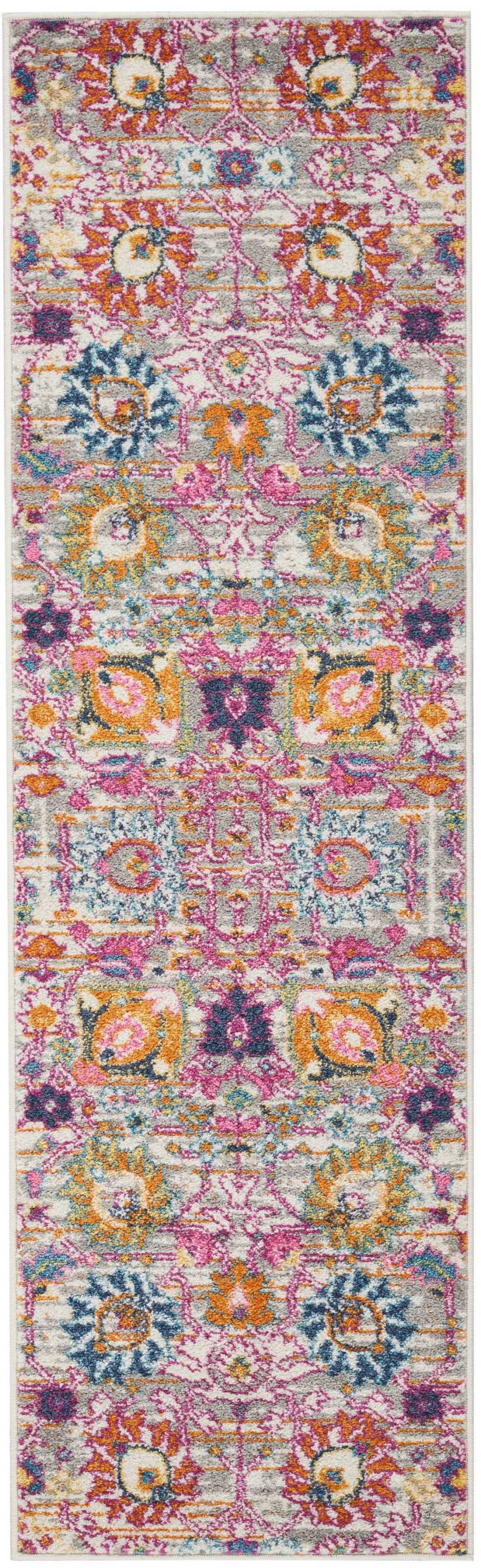 Nourison Home Passion PSN01 Pink and Grey Silver Indoor Runner - Bohemian Power Loomed Machine Made Medium Pile