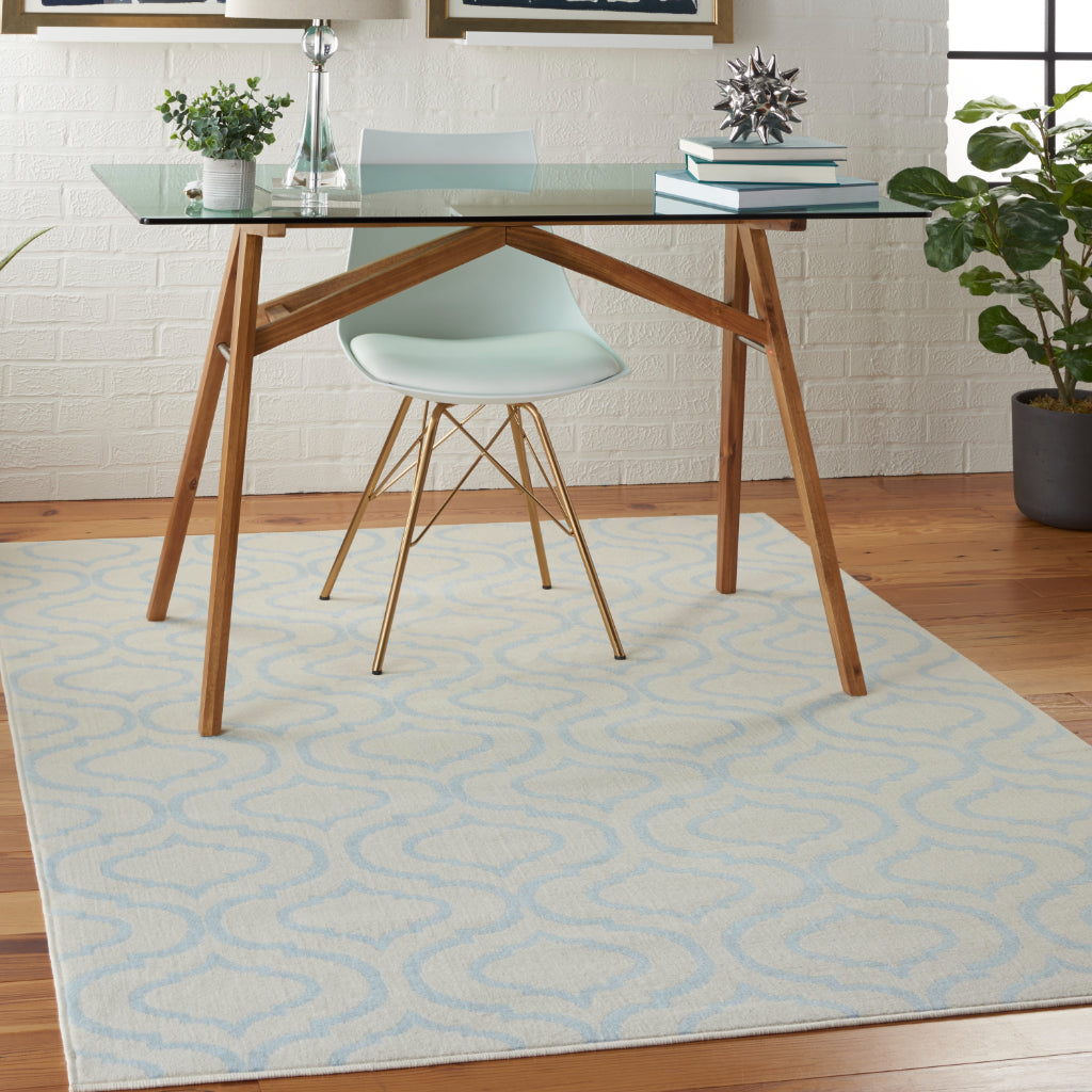 Nourison Home Jubilant JUB19 Ivory Blue Rectangle Indoor Area Rug - Refined Contemporary Rug with Lantern Trellis Pattern