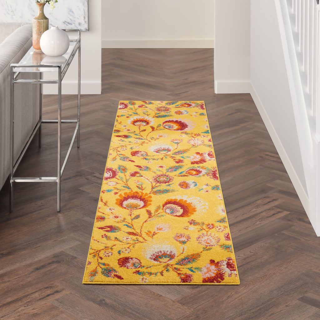Nourison Home Allur ALR08 Multicolor Runner - Power Loomed Indoor Low Pile Floral Design Runner with Yellow Background