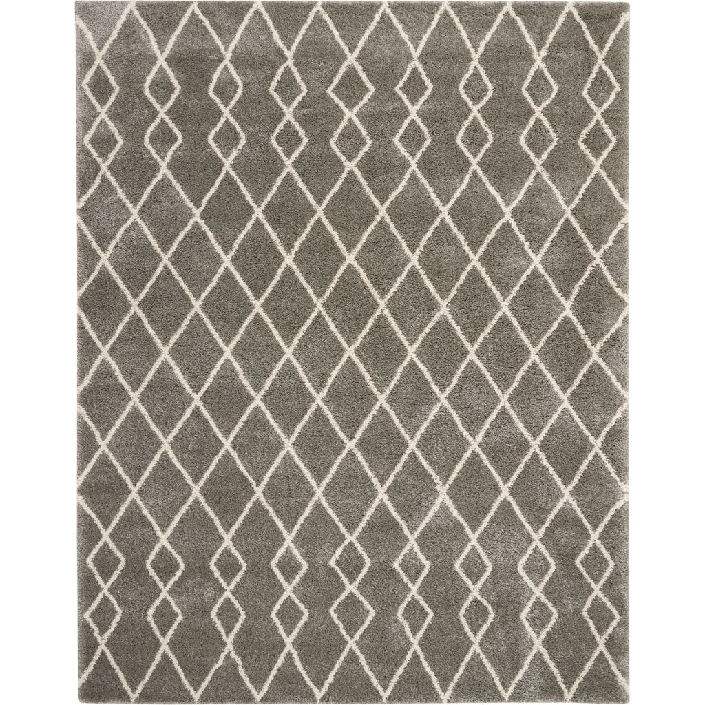 Nourison Home Geometric Shag GOS01 Gray Indoor Rectangle Area Rug - Finest High Pile Rug with Jute Backing