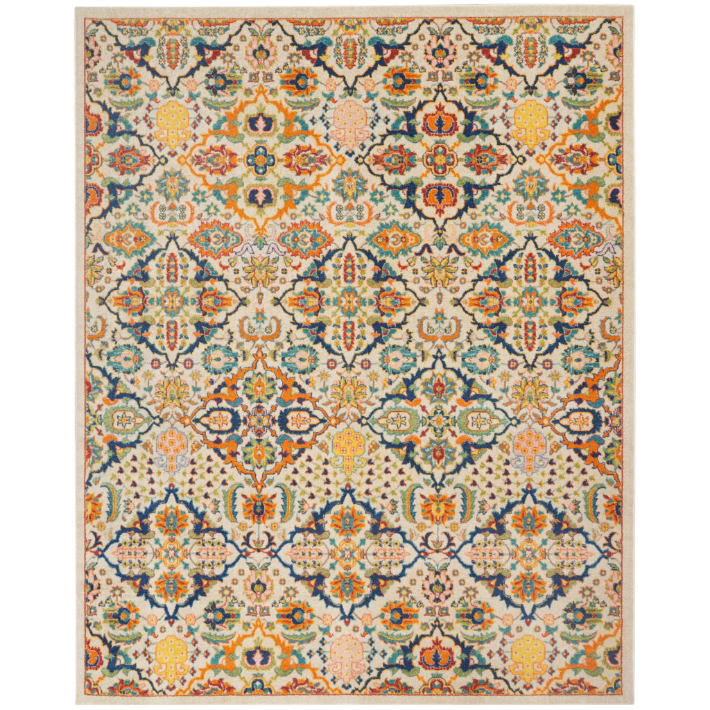 Nourison Home Allur ALR03 Power Loomed Multicolor Rectangle Area Rug - Indoor Low Pile Bohemian Style Rug in Ivory Background-