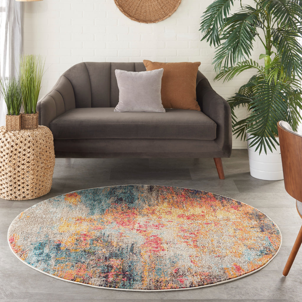 Nourison Home Celestial CES15 Multicolor Round Indoor Area Rug - Power Loomed Modern Abstract Medium Pile Rug