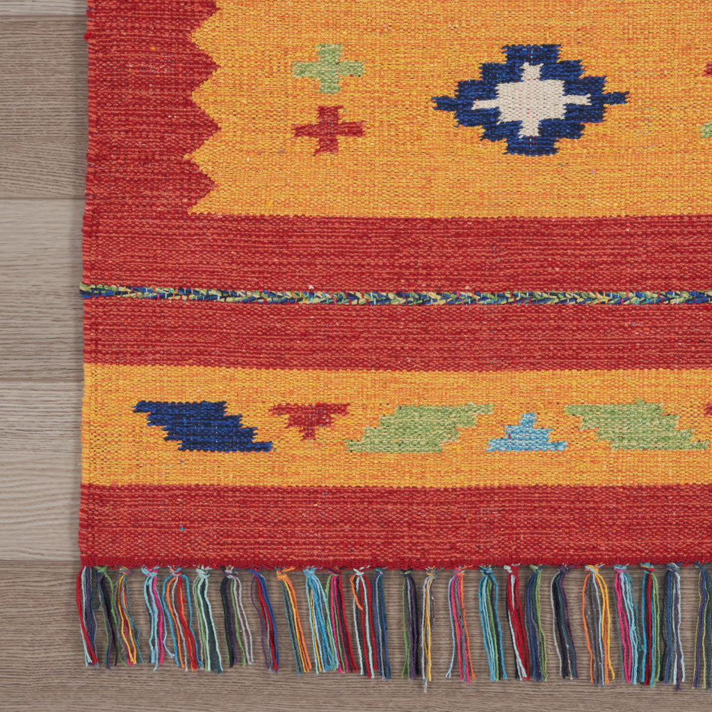 Nourison Home Baja BAJ02 Handmade Multicolor Rectangle Area Rug - Reversible Indoor Southwestern Rug with Yellow &amp; Red Background
