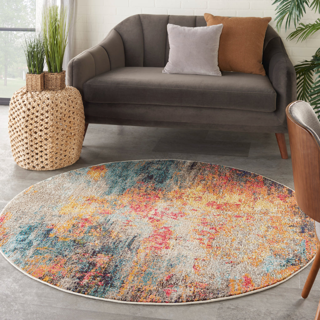 Nourison Home Celestial CES15 Multicolor Round Indoor Area Rug - Power Loomed Modern Abstract Medium Pile Rug