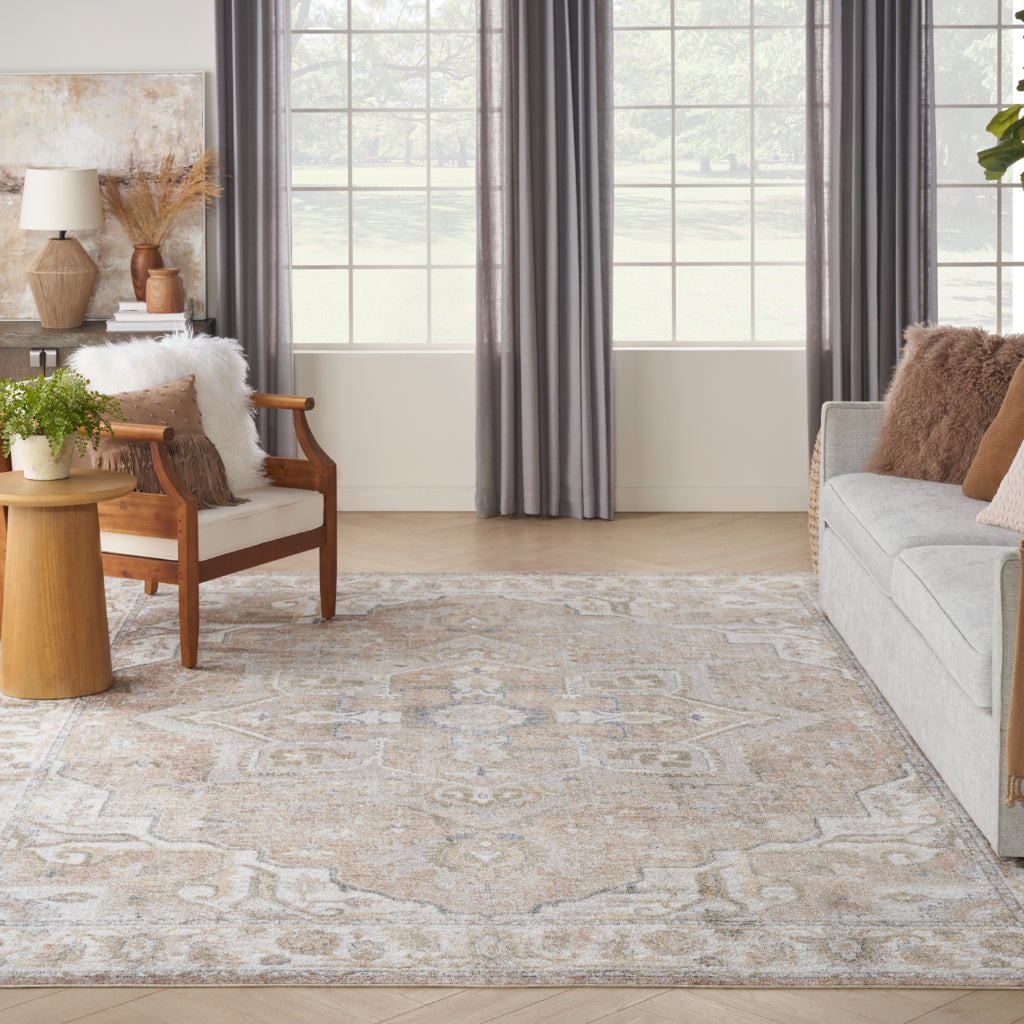 Nourison Home Astra ASW12 Rectangle Multicolor Machine Washable Rug - Power Loomed Persian Rug with Faded Beige Floral Design-