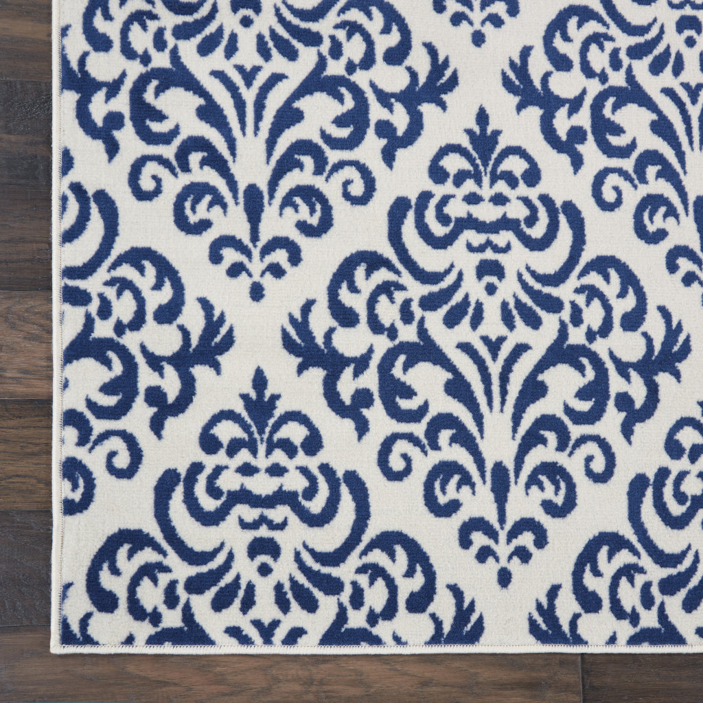 Nourison Home Grafix GRF06 Blue Indoor Runner - Power Loomed Medium Pile Runner with Damask Pattern