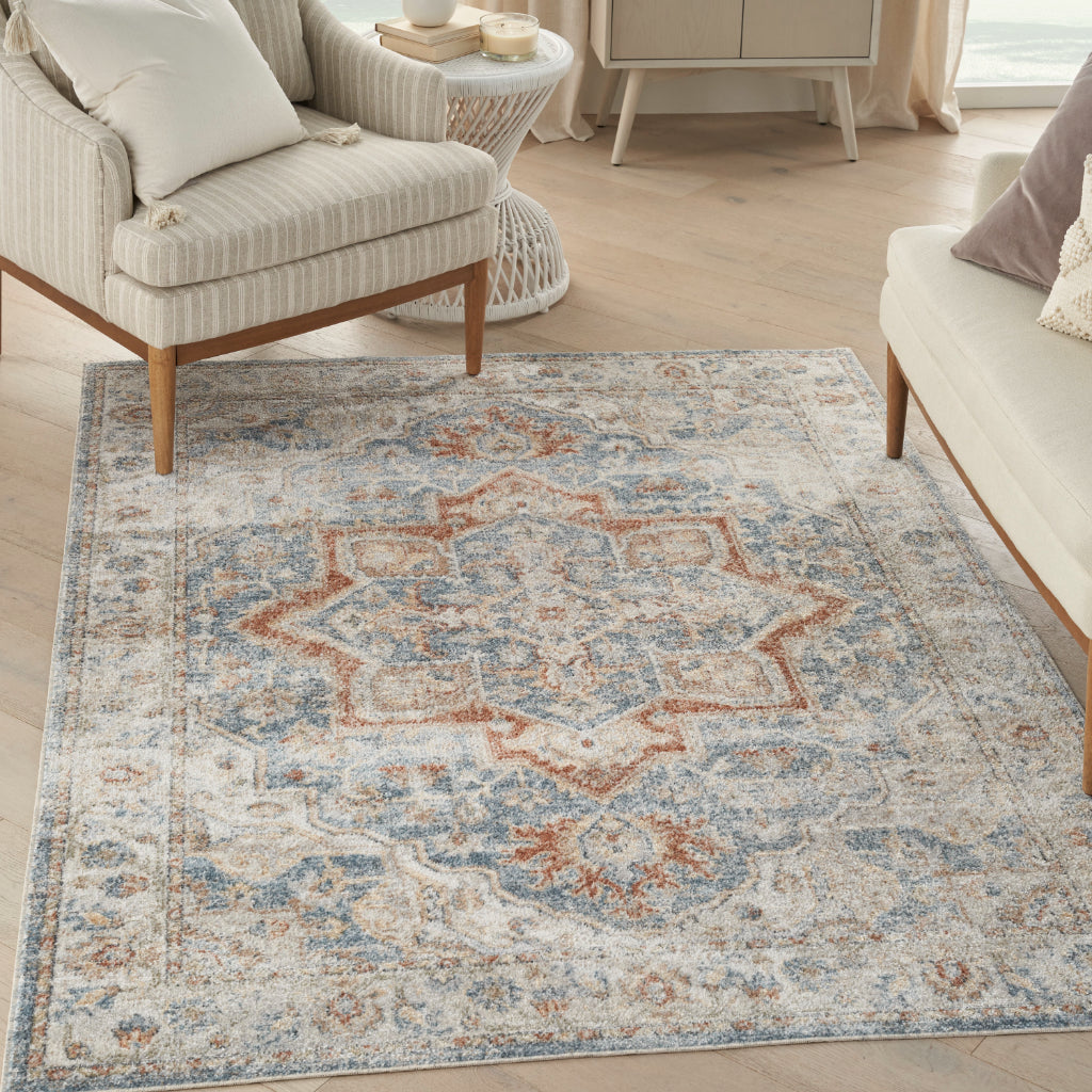 Nourison Home Astra ASW12 Rectangle Multicolor Machine Washable Rug - Power Loomed Persian Rug with Faded Blue Floral Design-