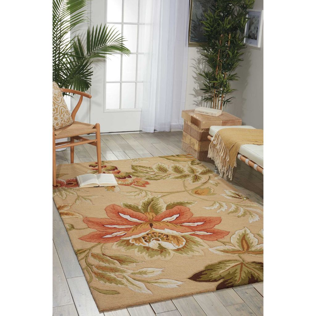 Nourison Home Fantasy FA11 Multicolor Indoor Rectangle Area Rug - Hand Hooked Low Pile Floral Rug with Beige Background-