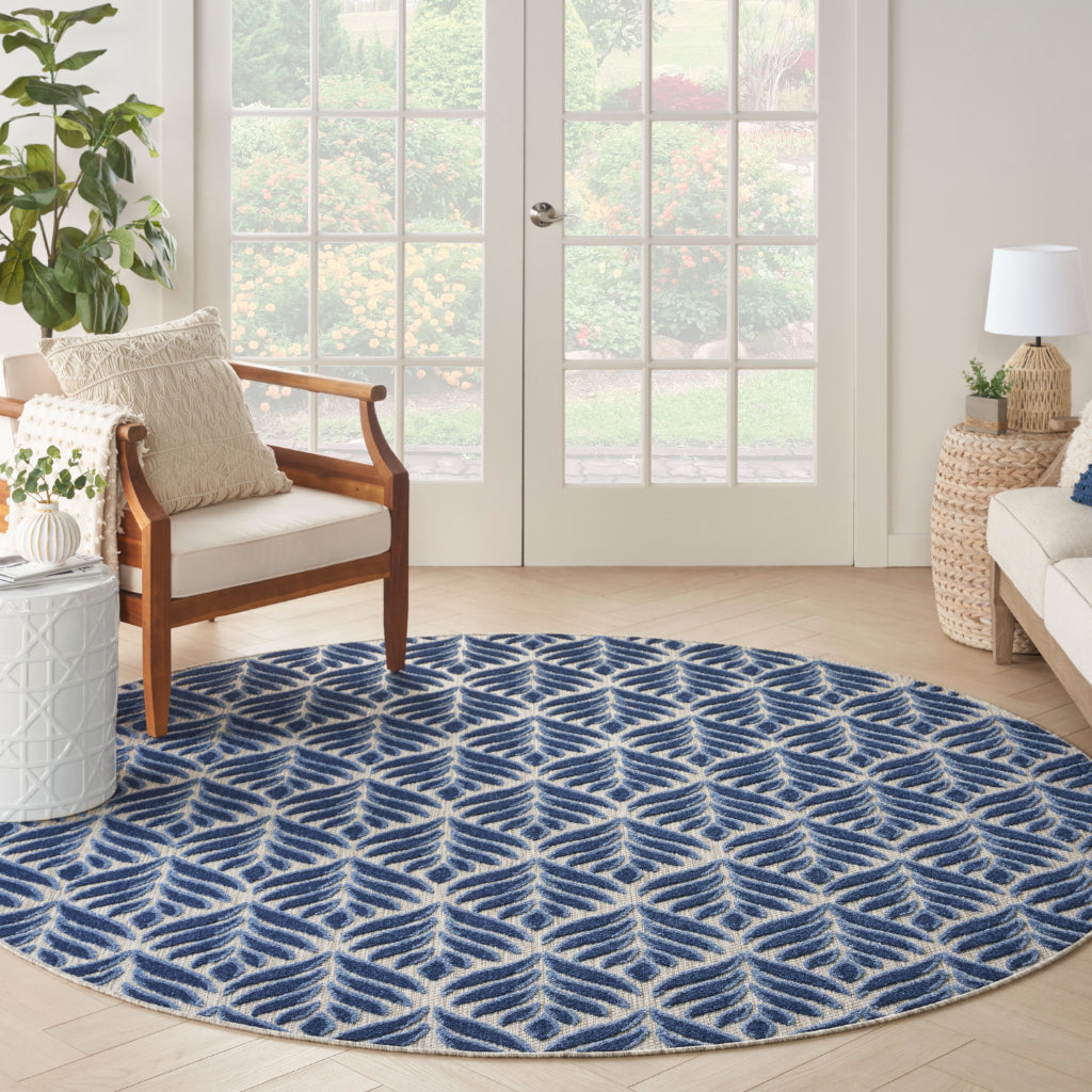 Nourison Home Aloha ALH35 Machine Made Blue Round Area Rug - Stain Resistant Indoor/Outdoor Rug-