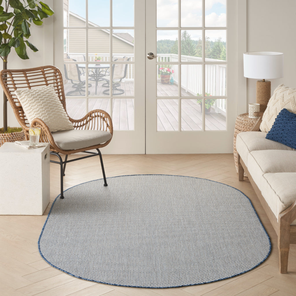 Nourison Home Courtyard COU01 Blue Indoor / Outdoor Oval Rug - Modern Style Power Loomed Low Pile Rug-