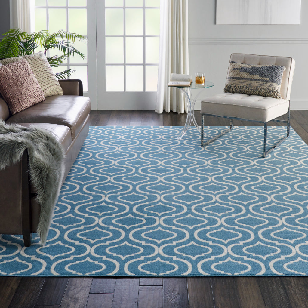 Nourison Home Jubilant JUB19 Blue Rectangle Indoor Area Rug - Refined Contemporary Rug with Lantern Trellis Pattern-