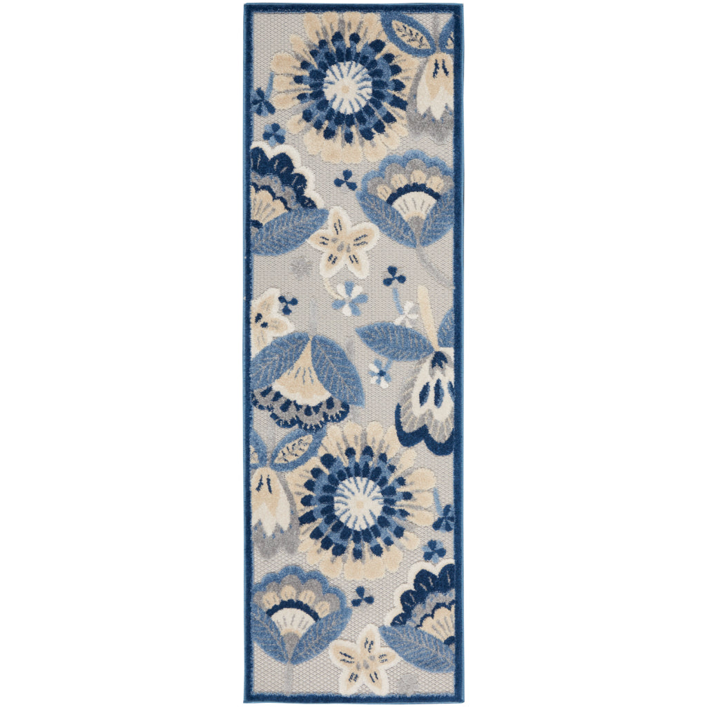 Nourison Home Aloha ALH25 Blue / Grey Runner - Premium Stain-Resistant Machine Made Rug Made of 100% Polypropylene-