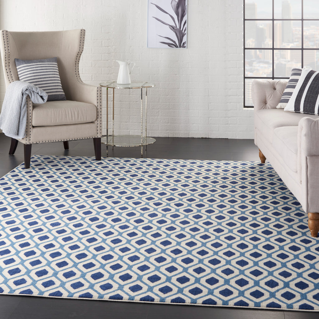 Nourison Home Grafix GRF22 White/Navy Rectangle Indoor Area Rug - Power Loomed Medium Pile Living Room Rug-