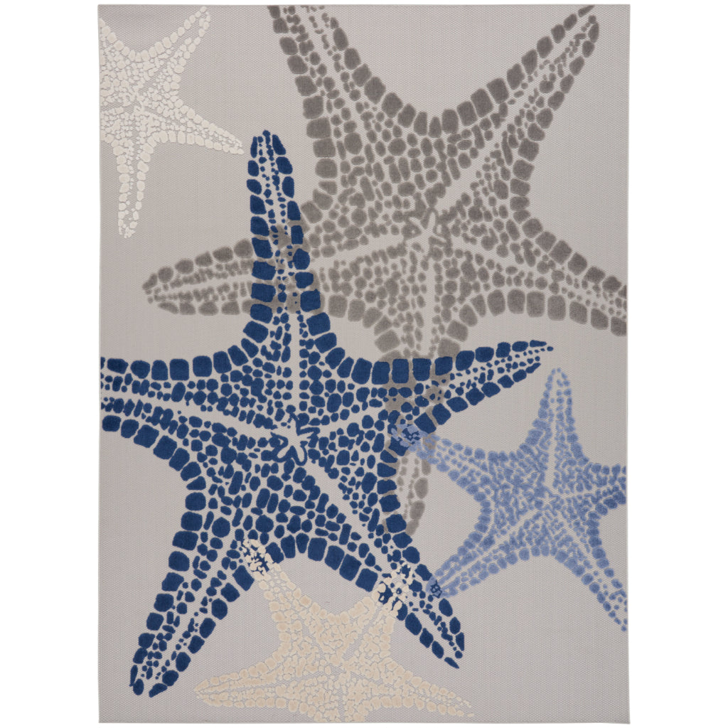 Nourison Home Aloha ALH28 Machine Made Multicolor Rectangle Area Rug - Stain Resistant Indoor/Outdoor Rug with Starfish Design in Gray Background-