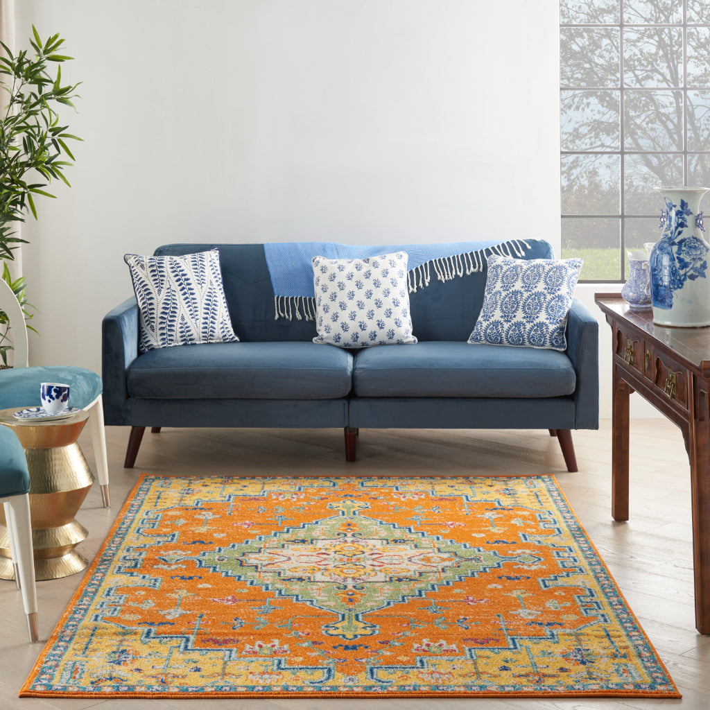 Nourison Home Allur ALR01 Machine Made Multicolor Rectangle Area Rug - Power Loomed Indoor Rug with Orange Persian Inspired Pattern-