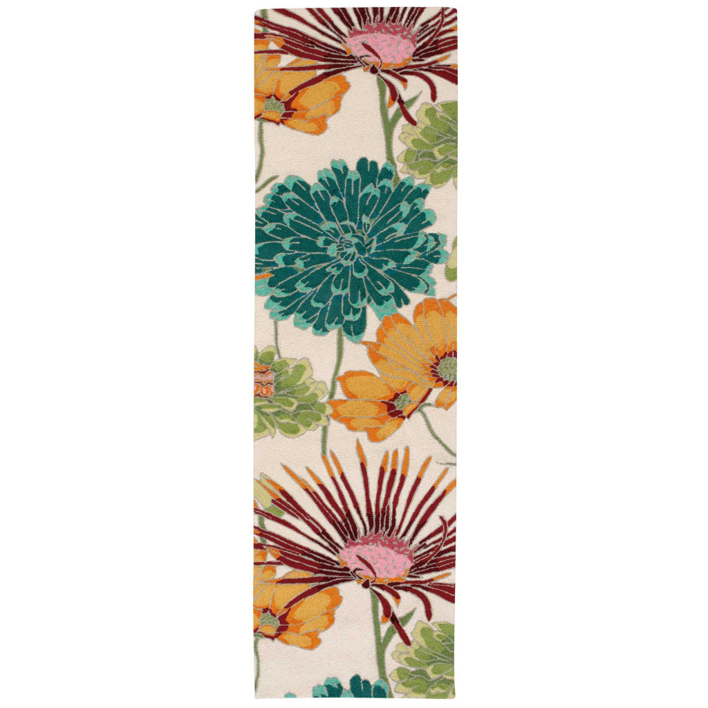 Nourison Home Fantasy FA26 Multicolor Indoor Runner - Hand Hooked Medium Pile Floral Runner with White Background