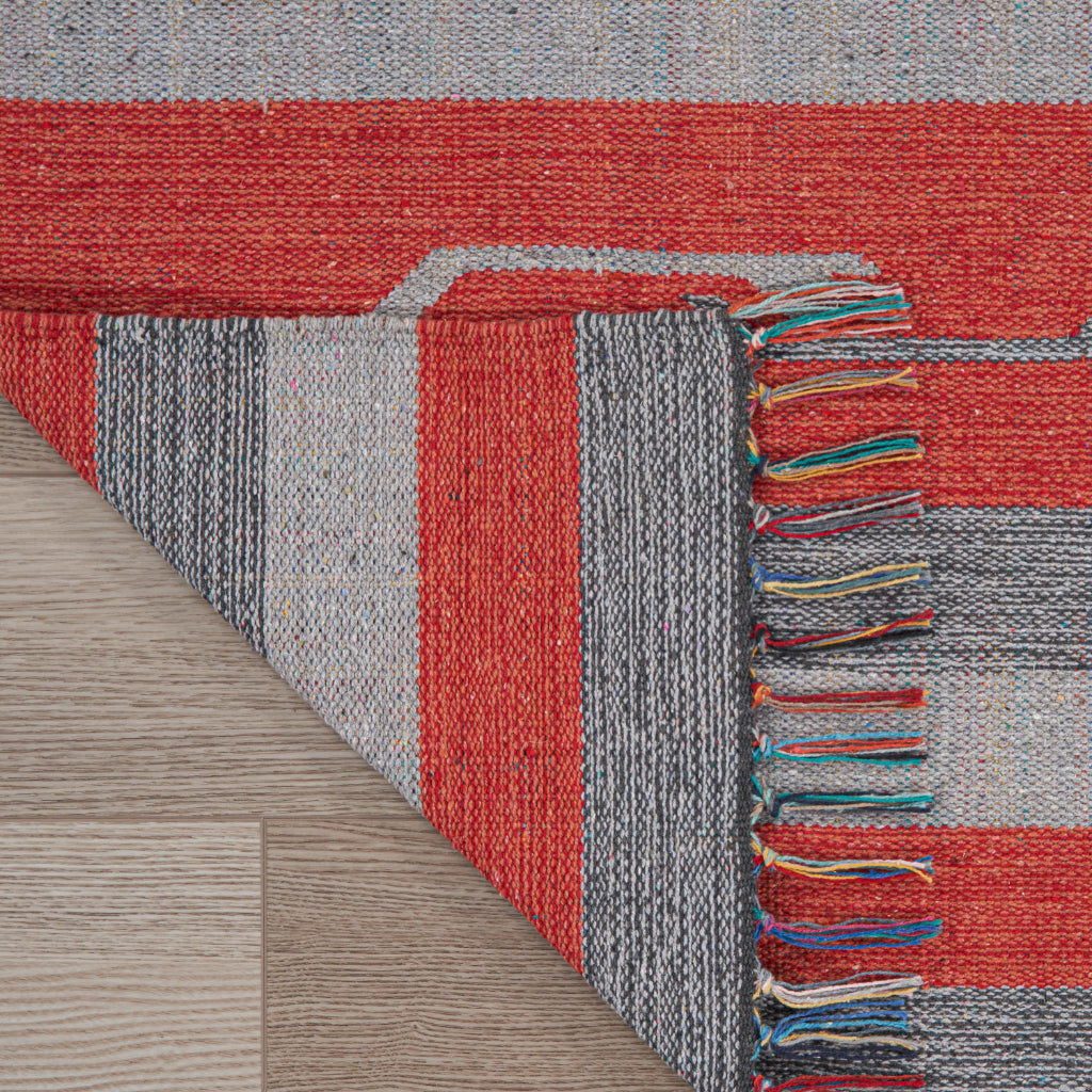 Nourison Home Baja BAJ01 Handmade Multicolor Rectangle Area Rug - Reversible Indoor Rug with Gray &amp; Red Stripes