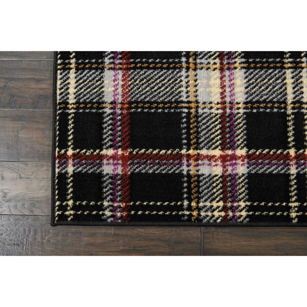 Nourison Home Grafix GRF03 Black Indoor Rectangle Area Rug - Power Loomed Medium Pile Plaid Rug