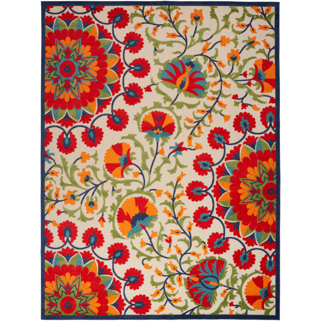 Nourison Home Aloha ALH20 Machine Made Multicolor Rectangle Area Rug - Stain Resistant Indoor & Outdoor Low Pile Rug with Red Floral Design-