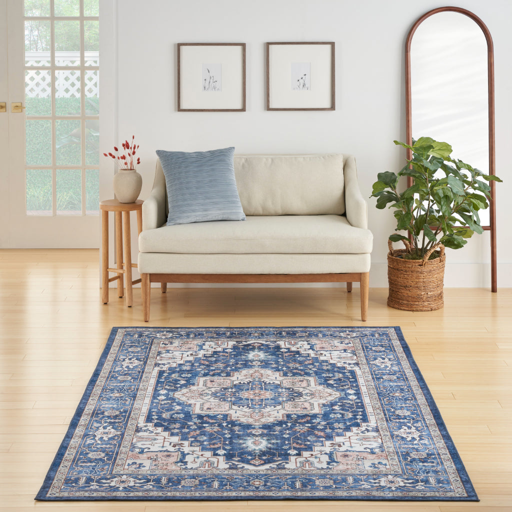 Nourison Home Fulton FUL10 Multicolor Indoor Rectangle Area Rug - Vintage Style Flatweave Low Pile Rug with Shades of Blue-