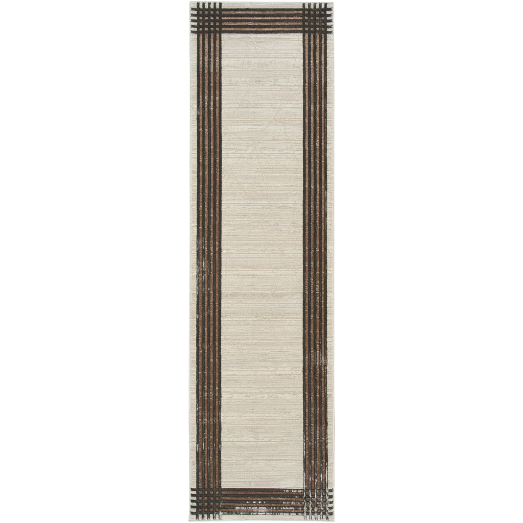 Nourison Home Desire DSR01 Beige Indoor Runner - Power Loomed Plush Pile Runner with Brown & Gray Border-