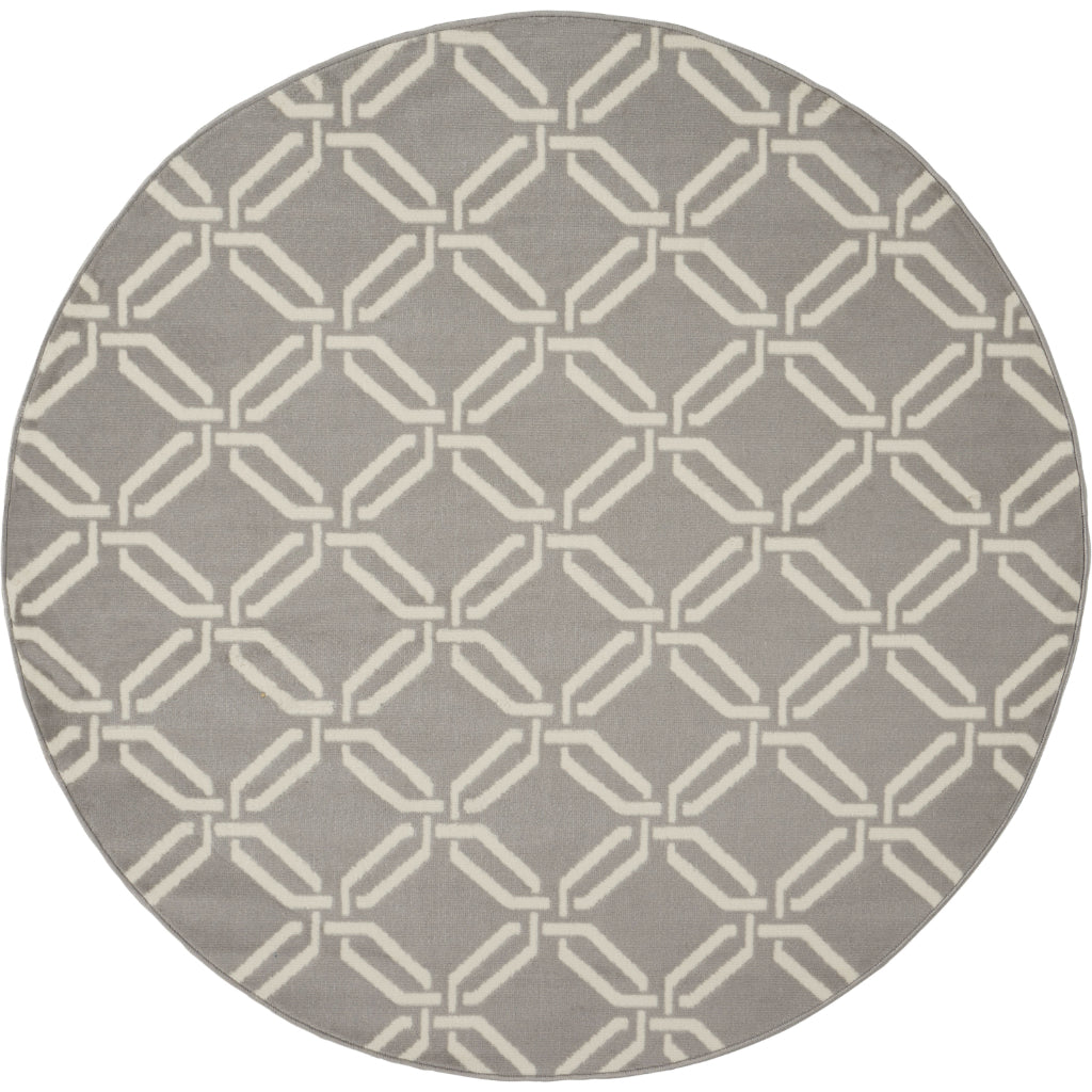 Nourison Home Jubilant JUB17 Gray Round Indoor Area Rug - Contemporary Style Medium Pile Trellis Rug-
