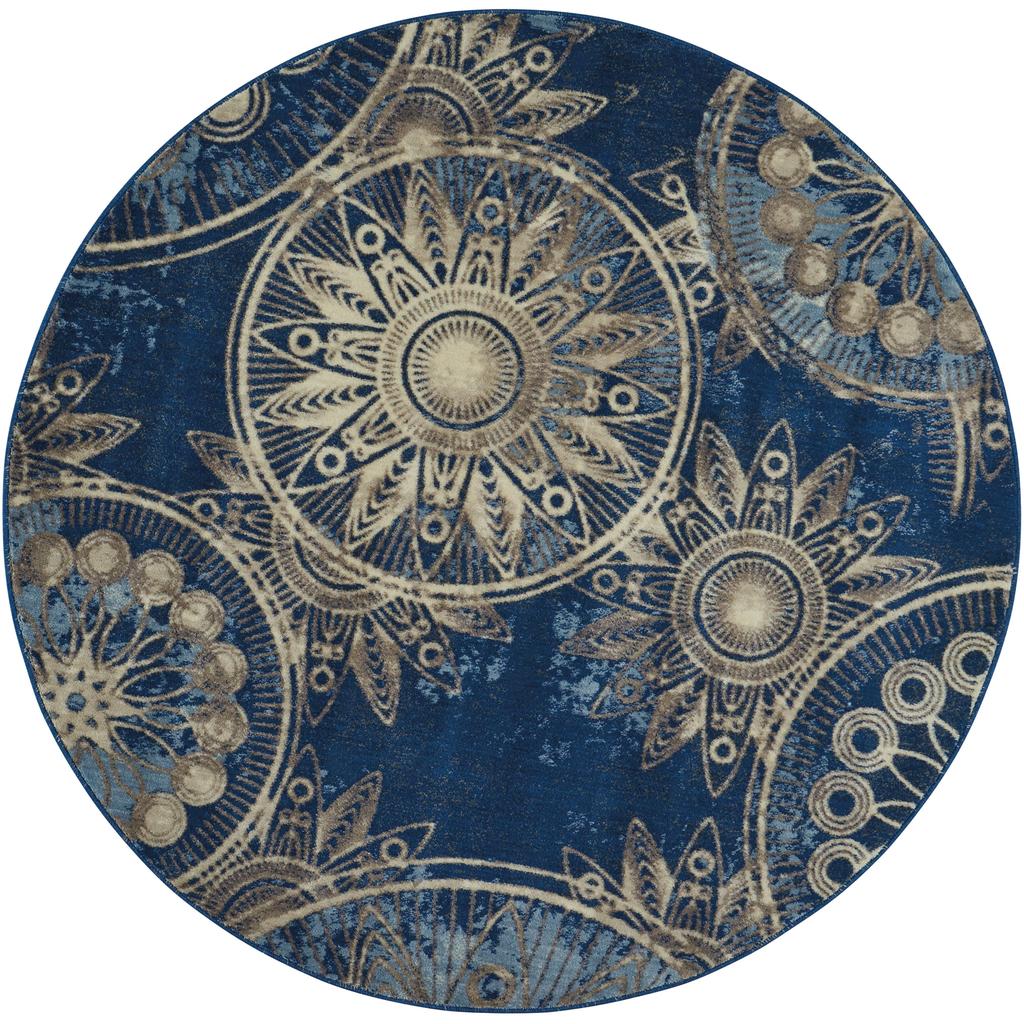Nourison Home Somerset ST764 Blue Denim Indoor Round Area Rug - Modern Power Loomed Machine Made Medium Pile