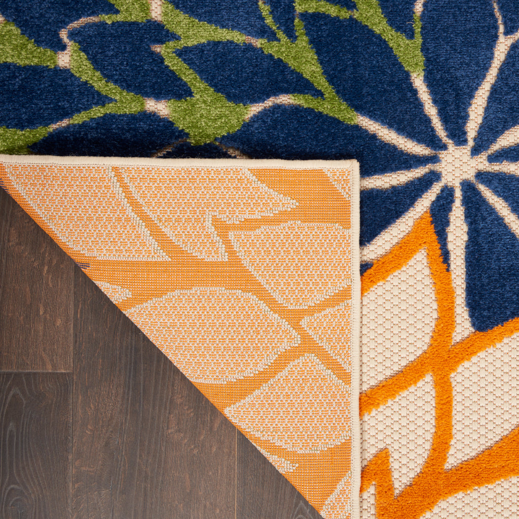 Nourison Home Aloha ALH05 Machine Made Multicolor Rectangle Area Rug - Stain Resistant Indoor &amp; Outdoor Low Pile Rug with Beige Floral Design