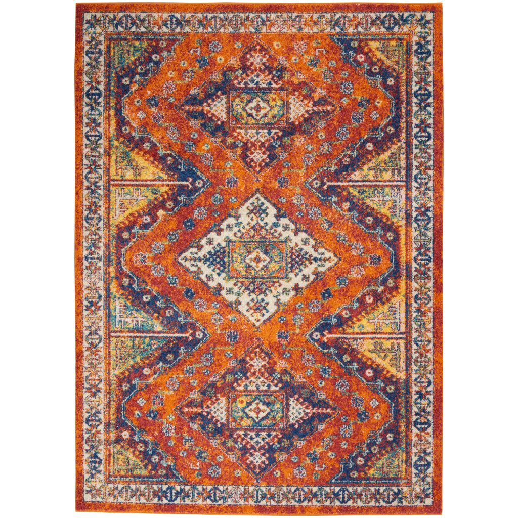 Nourison Home Allur ALR02 Power Loomed Multicolor Rectangle Area Rug - Indoor Rug with Orange Tribal Pattern-