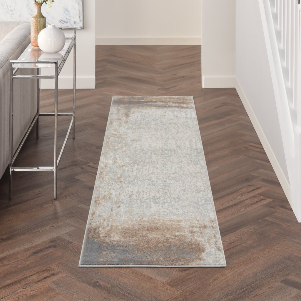 Nourison Home Elation ETN07 Multicolor Indoor Runner - Power Loomed Low Pile Hallway Runner with Gray &amp; Brown Distress Pattern