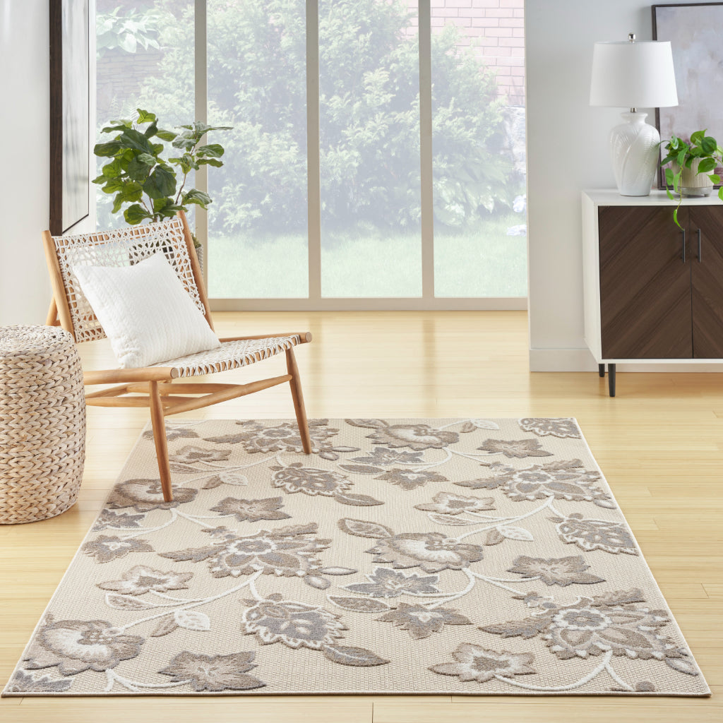 Nourison Home Aloha ALH31 Machine Made Multicolor Rectangle Area Rug - Stain Resistant Indoor &amp; Outdoor Low Pile Rug with Beige Floral Design