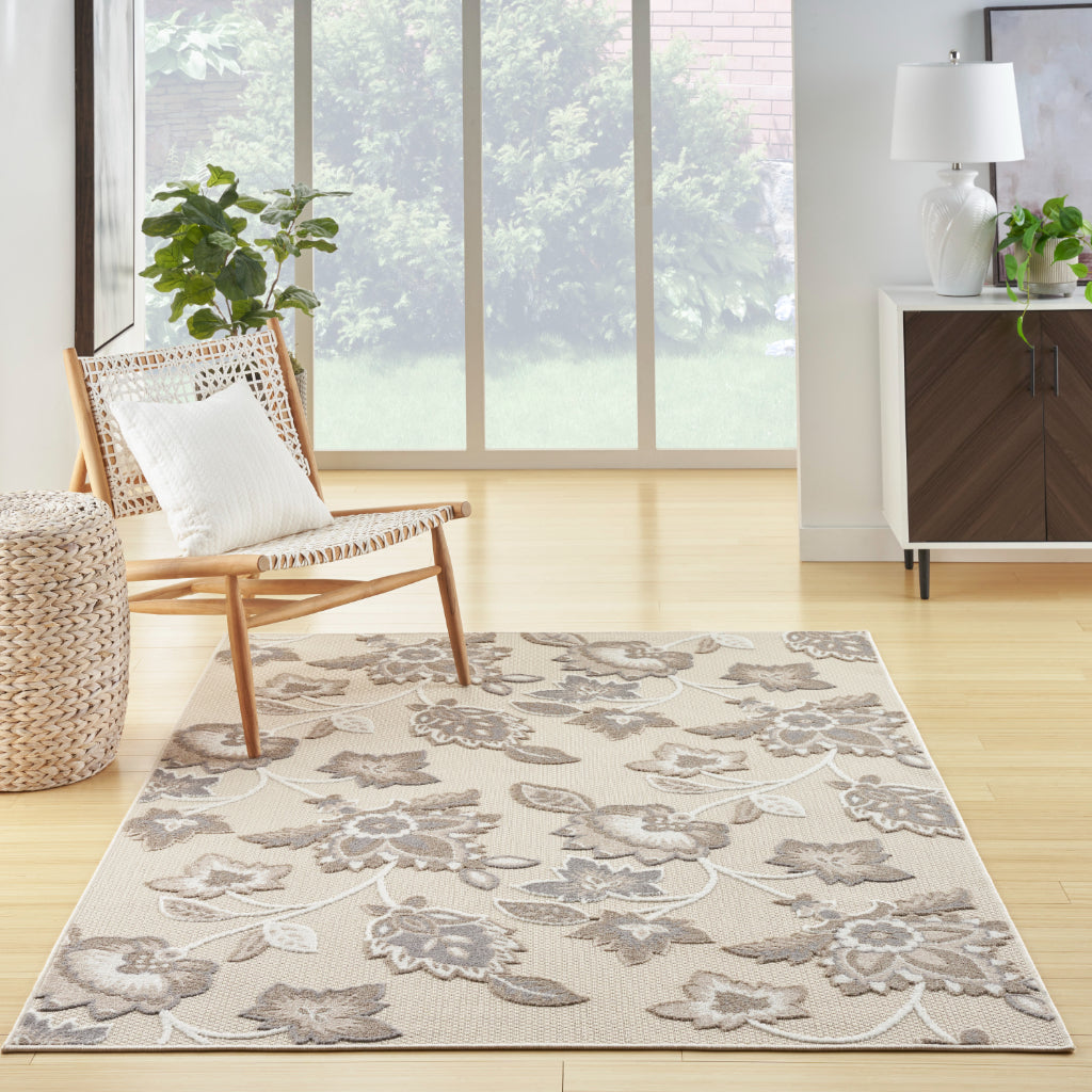 Nourison Home Aloha ALH31 Machine Made Multicolor Rectangle Area Rug - Stain Resistant Indoor & Outdoor Low Pile Rug with Beige Floral Design-