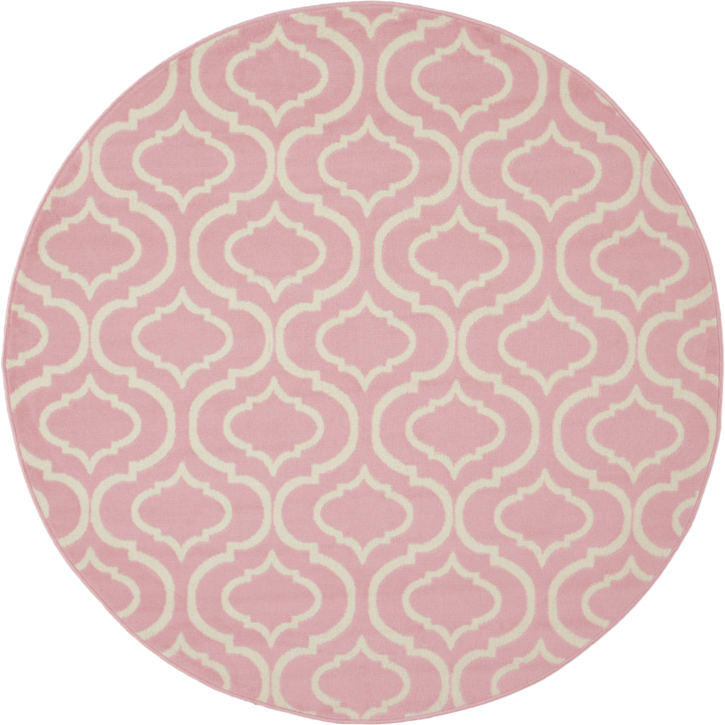 Nourison Home Jubilant JUB19 Pink Round Indoor Area Rug - Refined Contemporary Rug with Lantern Trellis Pattern