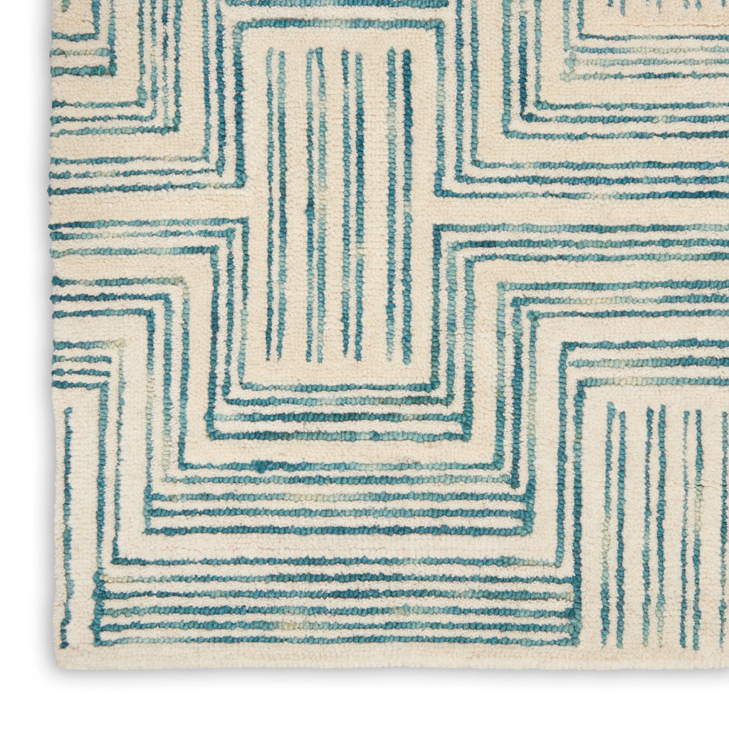 Nourison Home Linked LNK06 Blue Rectangle Indoor Area Rug - Hand Tufted Rug Made of 100% Wool