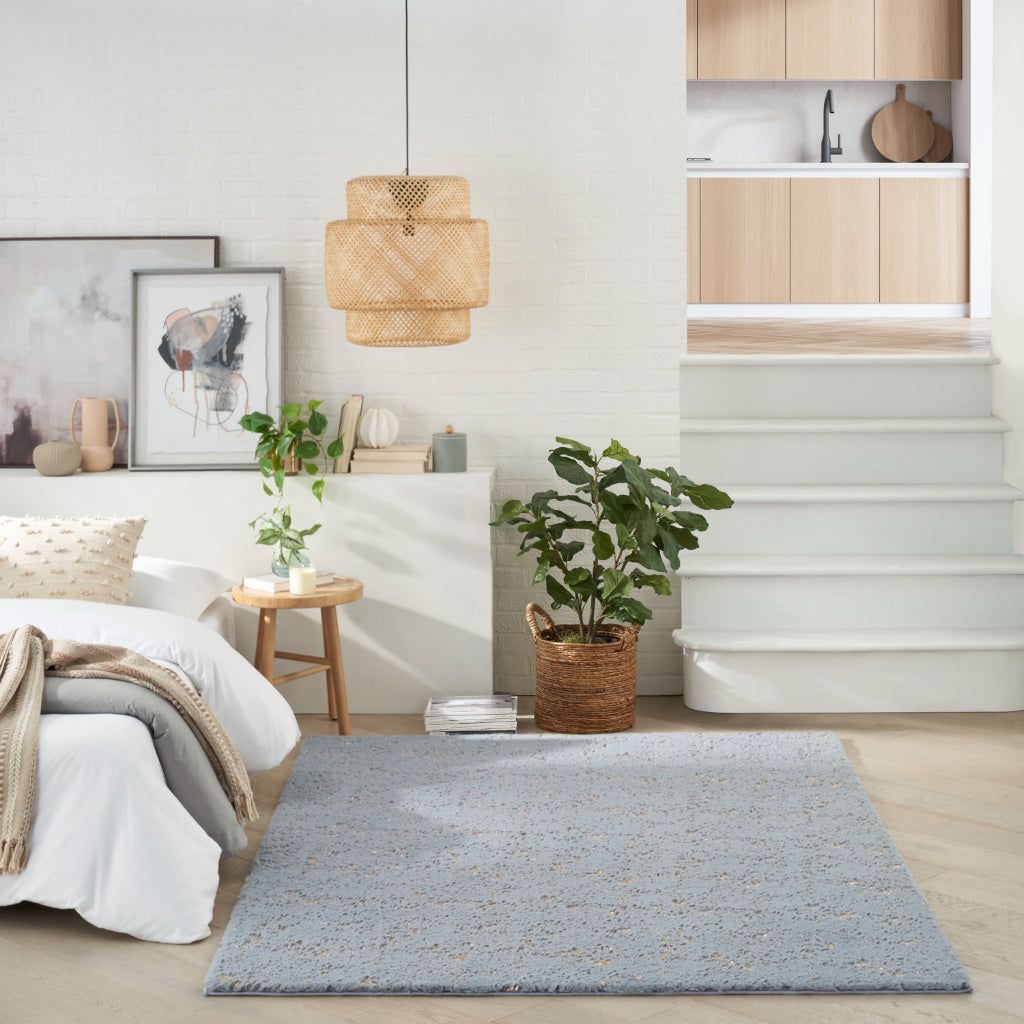 Nourison Home Cozy Shimmer CSH01 Blue Indoor Rectangle Shag Rug - Glam Hand Tufted High Pile Rug-