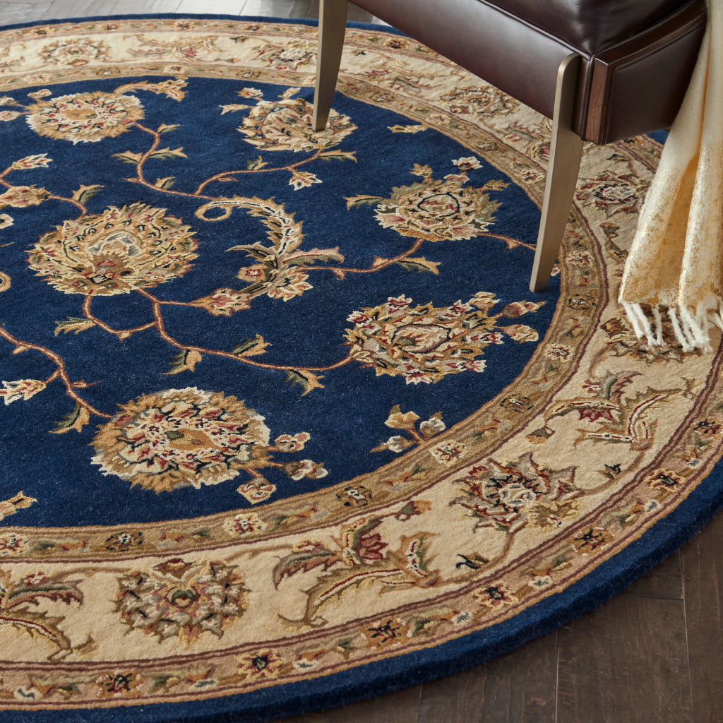 Nourison Home Nourison 2000 Multicolor 2022 Indoor Round Area Rug - Elegant Wool &amp; Silk Floral Rug with Blue Background