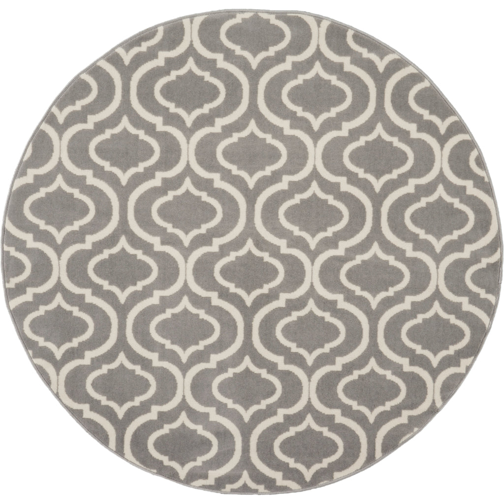 Nourison Home Jubilant JUB19 Gray Round Indoor Area Rug - Refined Contemporary Rug with Lantern Trellis Pattern