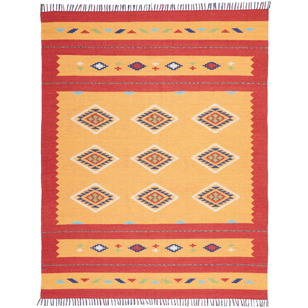 Nourison Home Baja BAJ02 Handmade Multicolor Rectangle Area Rug - Reversible Indoor Southwestern Rug with Yellow & Red Background-