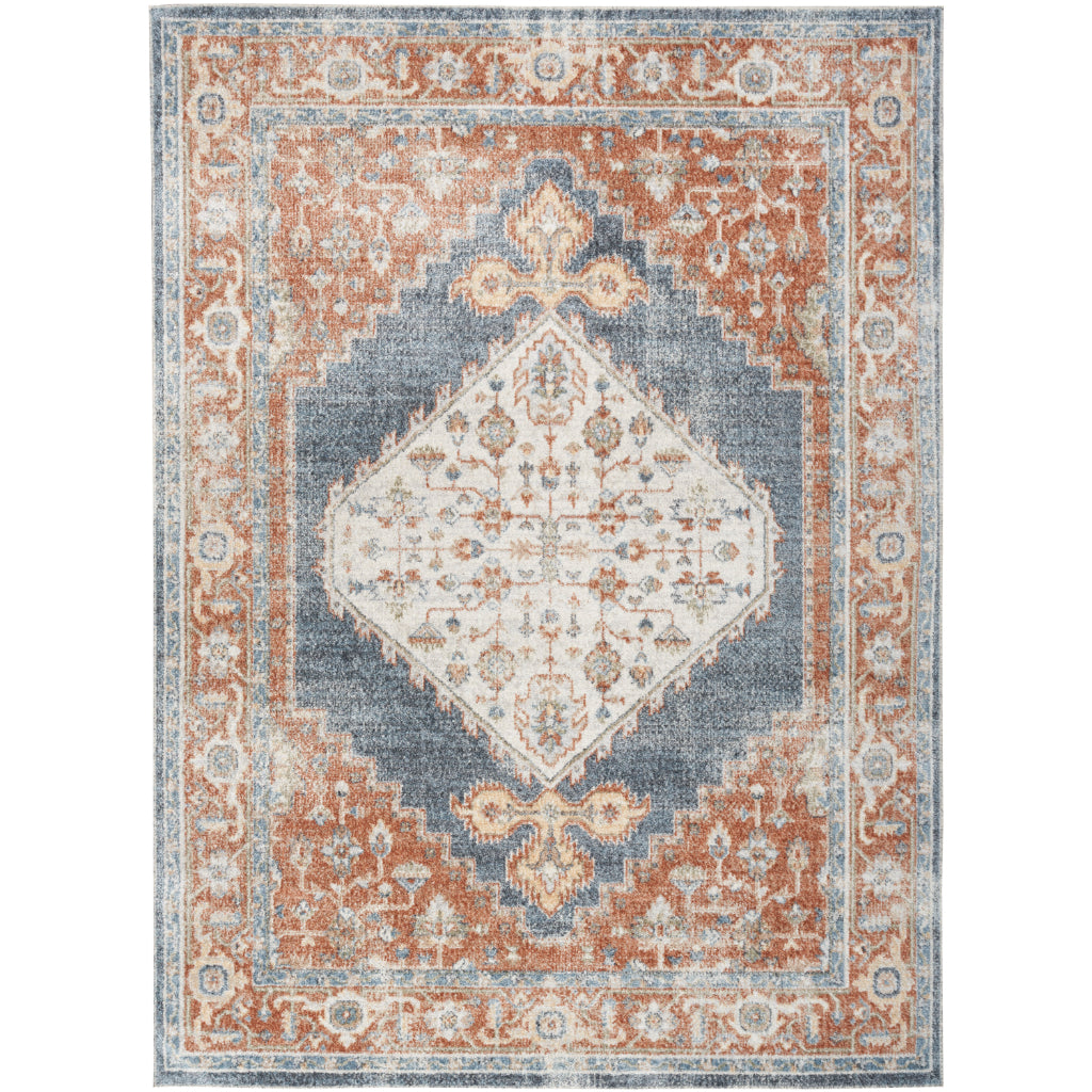 Nourison Home Astra ASW11 Rectangle Multicolor Machine Washable Rug - Power Loomed Persian Rug with Faded Blue-Orange Medallion Pattern-