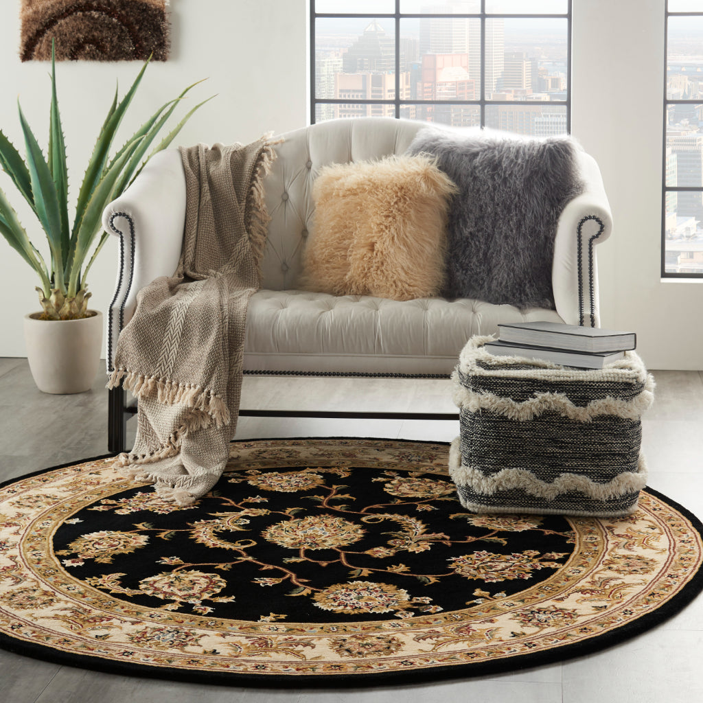 Nourison Home Nourison 2000 Multicolor 2022 Indoor Round Area Rug - Elegant Wool &amp; Silk Floral Rug with Black Background