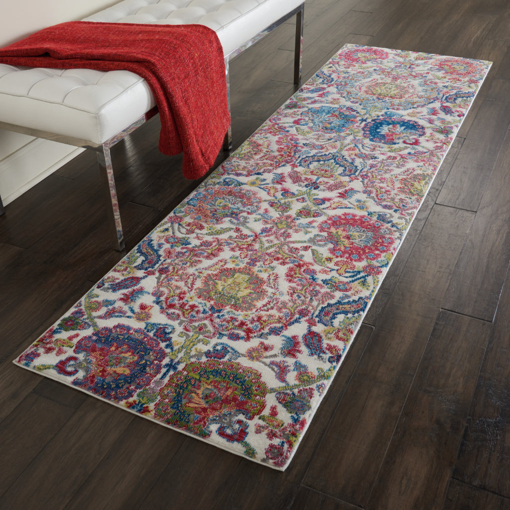 Nourison Home Global Vintage GLB06 Multicolor Indoor Runner - Vintage Medium Pile Floral Runner with Ivory-Blue Accent