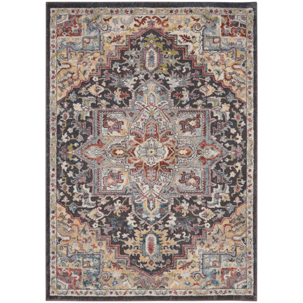 Nourison Home Juniper JPR04 Multicolor Rectangle Indoor Area Rug - Vintage Style Rug with Charcoal & Multicolor Medallion Design-